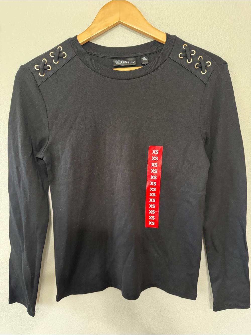 Rafaella Black Long Sleeve‎ Top with Grommet Lace-Up Shoulders XS